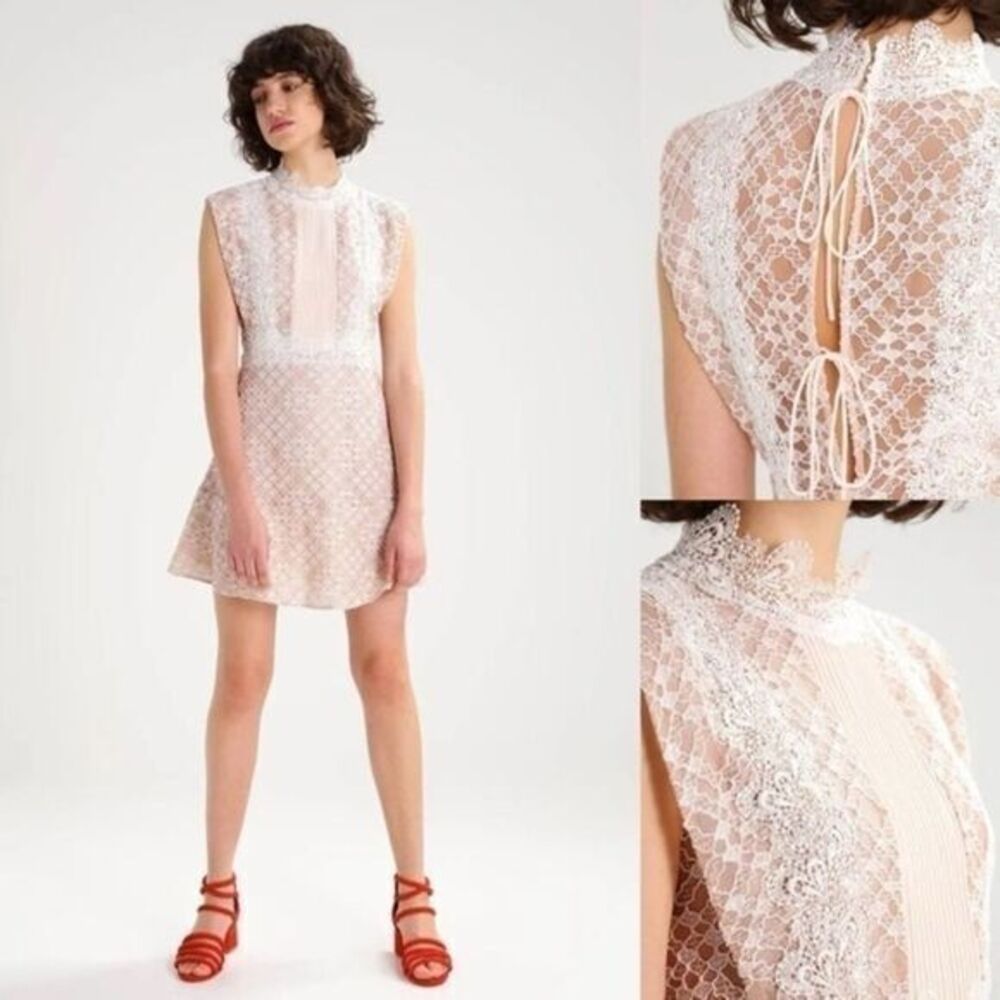 Sandro Paris Guipure Lace Mini Dress High Neck